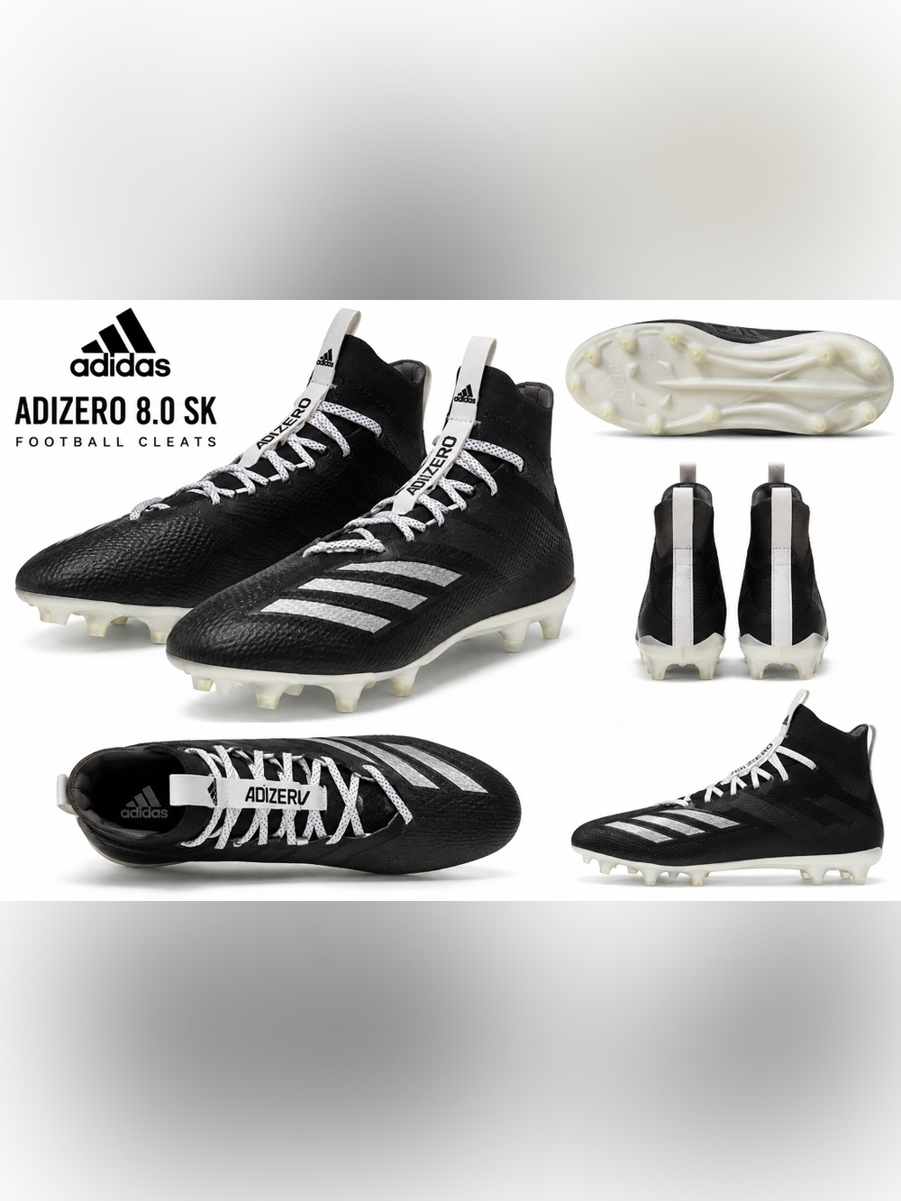 NWT Adidas Adizero 8.0 SK Football Cleats Black White Men’s Size 12 D97642